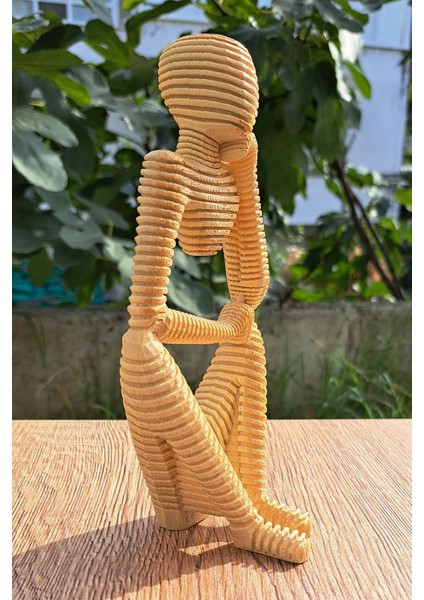 Dekoratif Thinker Temalı Düşünen Adam Heykel Biblo Bej 18 cm