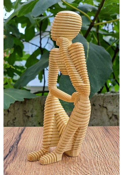 Dekoratif Thinker Temalı Düşünen Adam Heykel Biblo Bej 18 cm