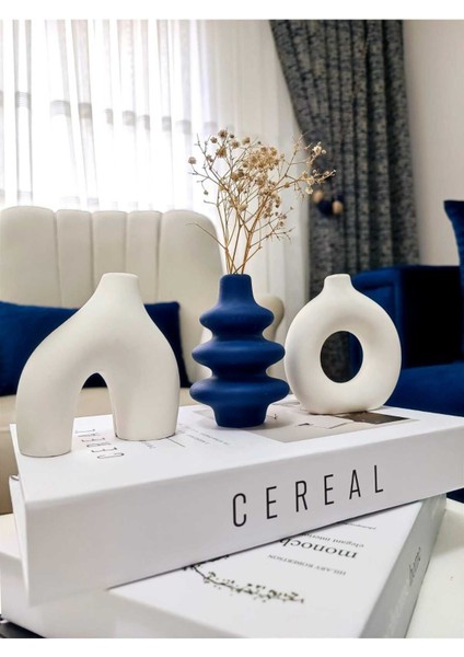 Minimal Biblo Set, 3'lü Dekoratif Bohem Minyatür Vazo (Lacivert-Beyaz) fiyatları