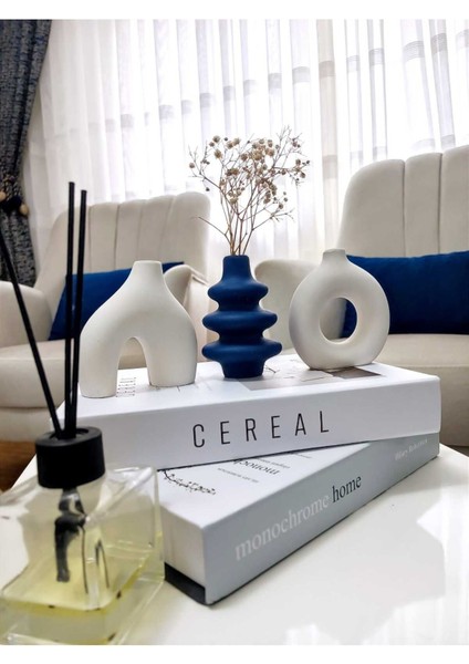Minimal Biblo Set, 3'lü Dekoratif Bohem Minyatür Vazo (Lacivert-Beyaz) modelleri