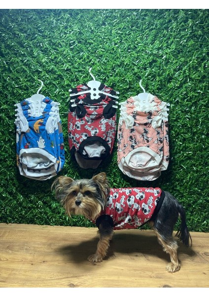 Desenli Penye Mavi Kedi Köpek T-Shirt