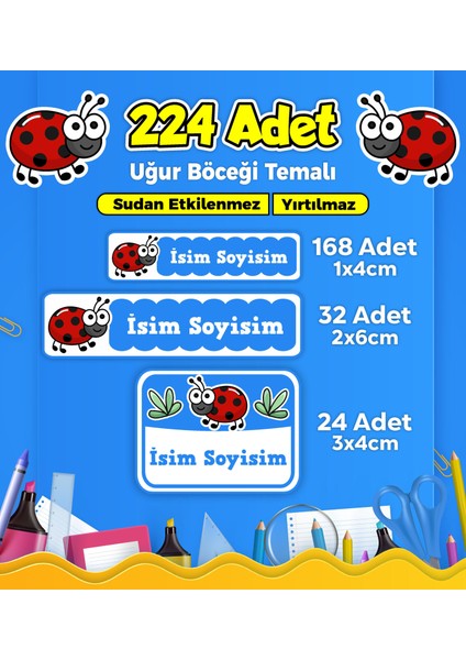 Okul Kreş Etiketi Kalem Defter Özel Isim Yazılabilen Etiket Seti Model 131 - 224 Adet