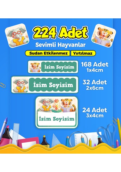 Okul Kreş Etiketi Kalem Defter Özel Isim Yazılabilen Etiket Seti Model 139 - 224 Adet