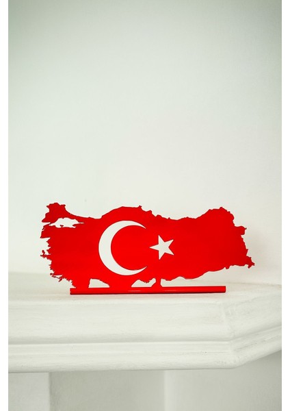 Türk Bayrağı Türkiye Haritası Masa Süsü, Dekoratif Obje Biblo, Ofis Ev Dekorasyon, Masa Üstü Dekor