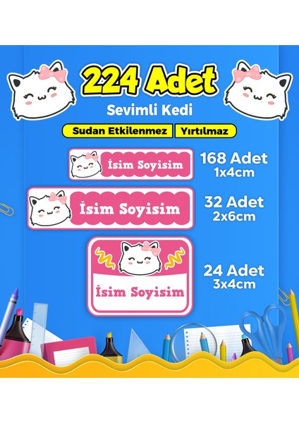Okul Kreş Etiketi Kalem Defter Özel Isim Yazılabilen Etiket Seti Model 132 - 224 Adet