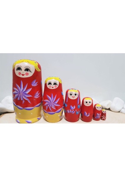 Iç Içe Geçen Ahşap Kırmızı Matruşka Bebek 6lı