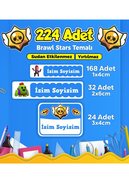 Okul Kreş Etiketi Kalem Defter Özel Isim Yazılabilen Etiket Seti Model 126 - 224 Adet