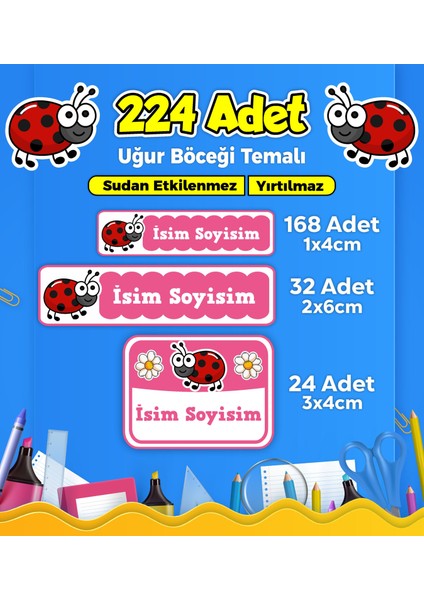 Okul Kreş Etiketi Kalem Defter Özel Isim Yazılabilen Etiket Seti Model 130 - 224 Adet