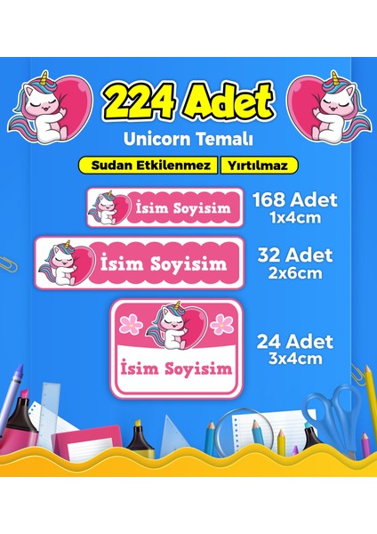 Okul Kreş Etiketi Kalem Defter Özel Isim Yazılabilen Etiket Seti Model 125 - 224 Adet