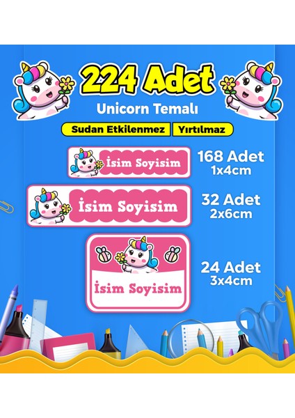 Okul Kreş Etiketi Kalem Defter Özel Isim Yazılabilen Etiket Seti Model 122 - 224 Adet