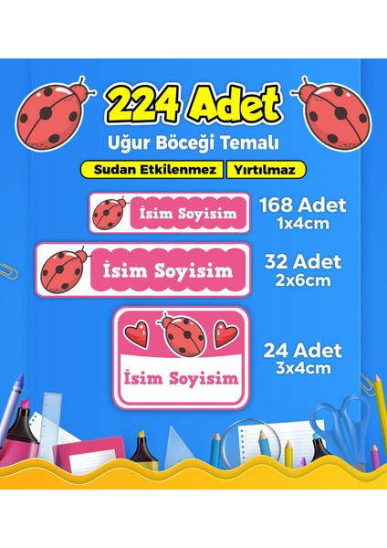 Okul Kreş Etiketi Kalem Defter Özel Isim Yazılabilen Etiket Seti Model 128 - 224 Adet