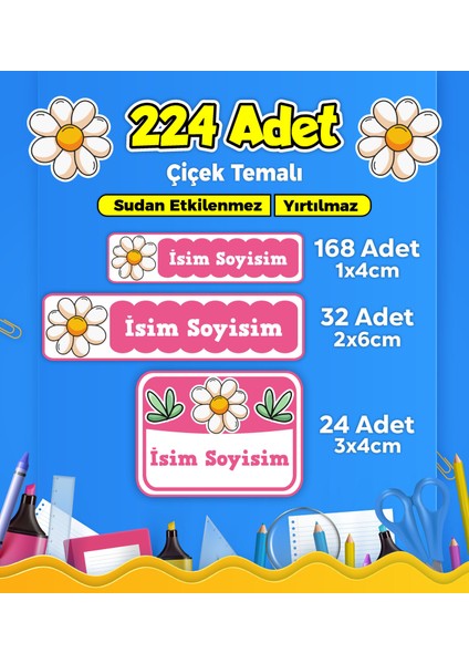 Okul Kreş Etiketi Kalem Defter Özel Isim Yazılabilen Etiket Seti Model 127 - 224 Adet