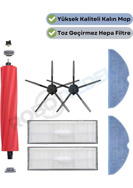 Roborock S7 Maxv, S7 Maxv Ultra Uyumlu Yedek Fırça Hepa Filtre Mop Seti-7 Parça