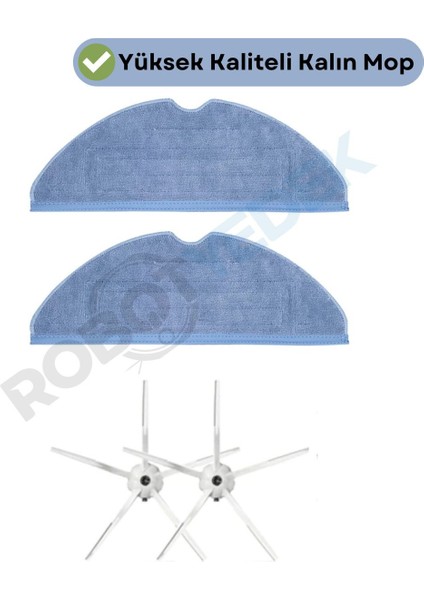 Roborock S7 Beyaz Uyumlu Yedek Mop ve Yan Fırça-4 Parça