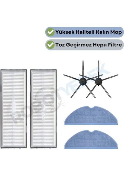 Roborock S7 Maxv, S7 Maxv Ultra Uyumlu Yedek Hepa Filtre Yan Fırça Mop-6 Parça
