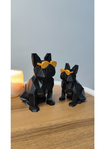 2 Li Set Bulldog Figürlü Modern Dekoratif Hediyelik Siyah Gold 15 cm /12 cm Plastik Gizzstore Home modelleri