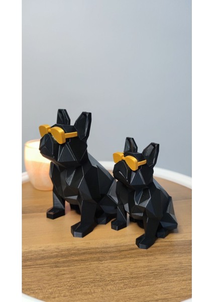 2 Li Set Bulldog Figürlü Modern Dekoratif Hediyelik Siyah Gold 15 cm /12 cm Plastik Gizzstore Home fırsatları