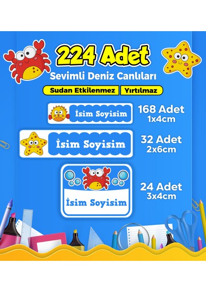 Okul Kreş Etiketi Kalem Defter Özel Isim Yazılabilen Etiket Seti Model 136