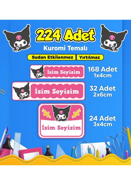 Okul Kreş Etiketi Kalem Defter Özel Isim Yazılabilen Etiket Seti Model 133 - 224 Adet