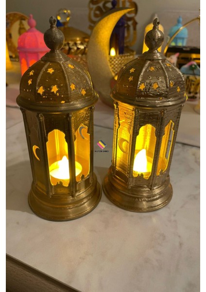 2li Set Ramazan Feneri - (Tealight LED Hediyeli ) Fanos Ev Ofis Süsü Hoşgeldin Işık Modern Dekorati