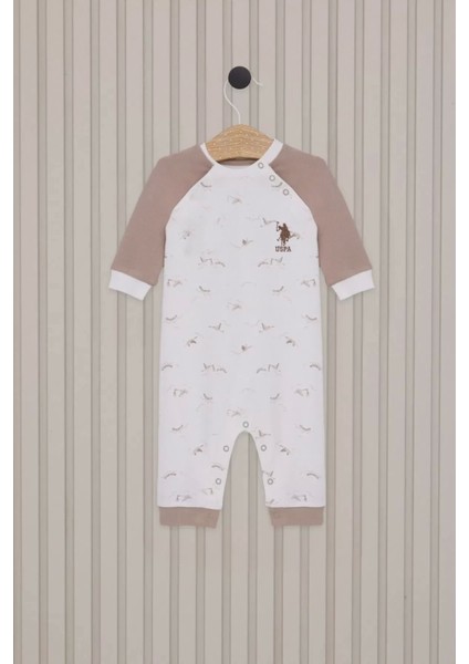 Erkek Bebek Uzun Kol Patiksiz Tulum Krem