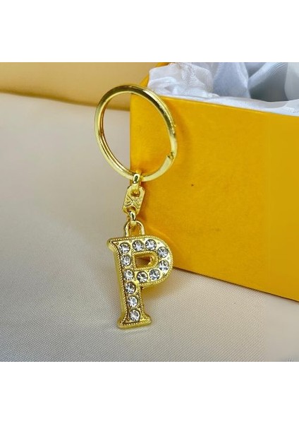 Kişiye Özel Taşlı A Harfli Anahtarlık Gold Renk