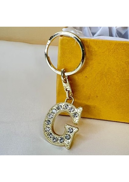 Kişiye Özel Taşlı A Harfli Anahtarlık Gold Renk