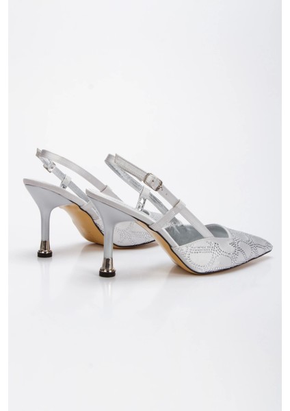Kadın Tarz Topuklu Taş Işlemeli Saten Abiye Ayakkabı Gümüş fiyatları