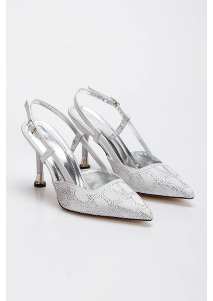 Kadın Tarz Topuklu Taş Işlemeli Saten Abiye Ayakkabı Gümüş fırsatları