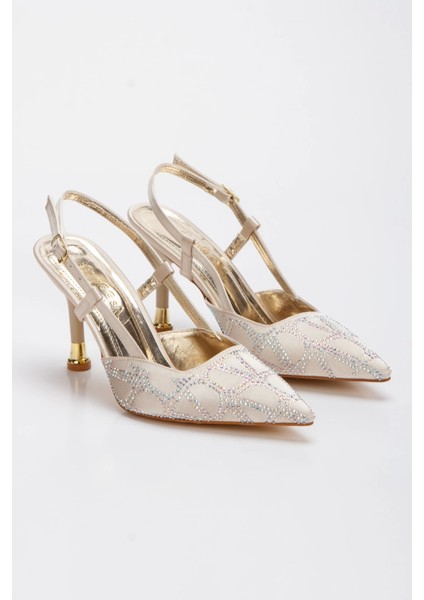 Kadın Tarz Topuklu Taş Işlemeli Saten Abiye Ayakkabı Altın fırsatları