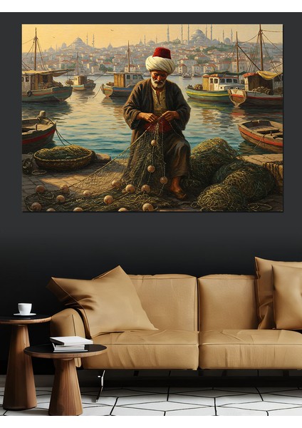 Limanda Osmanlı Balıkçısı Dekoratif Kanvas - Mdf Ahşap Tablo