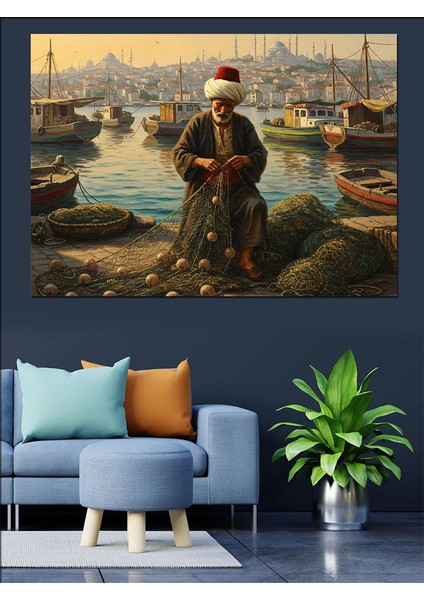 Limanda Osmanlı Balıkçısı Dekoratif Kanvas - Mdf Ahşap Tablo fiyatları