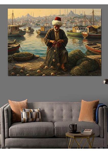 Limanda Osmanlı Balıkçısı Dekoratif Kanvas - Mdf Ahşap Tablo modelleri