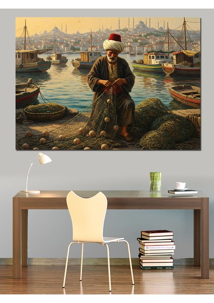 Limanda Osmanlı Balıkçısı Dekoratif Kanvas - Mdf Ahşap Tablo fırsatları
