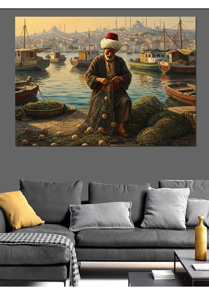 Limanda Osmanlı Balıkçısı Dekoratif Kanvas - Mdf Ahşap Tablo indirimleri