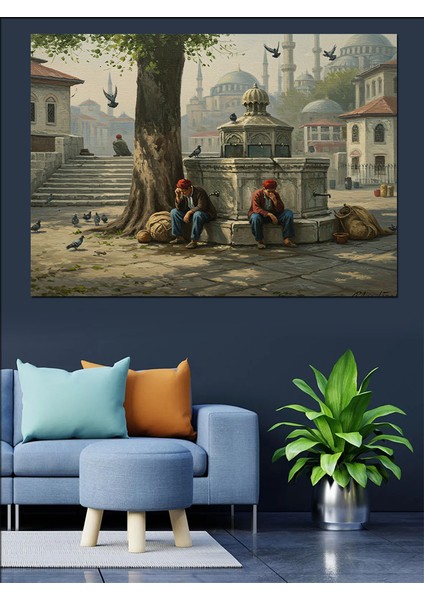 Osmanlı Çeşme Başında Dinlenenler Dekoratif Kanvas - Mdf Ahşap Tablo