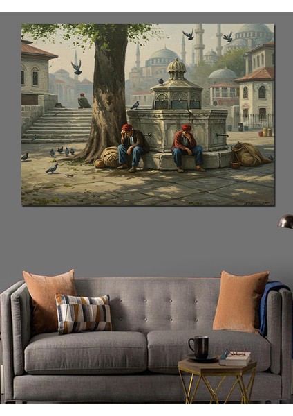 Osmanlı Çeşme Başında Dinlenenler Dekoratif Kanvas - Mdf Ahşap Tablo fiyatları