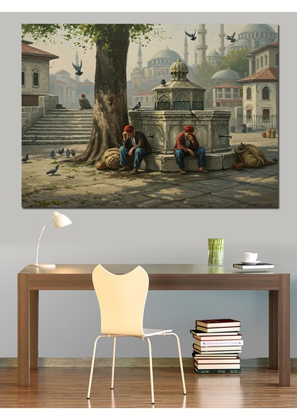 Osmanlı Çeşme Başında Dinlenenler Dekoratif Kanvas - Mdf Ahşap Tablo modelleri