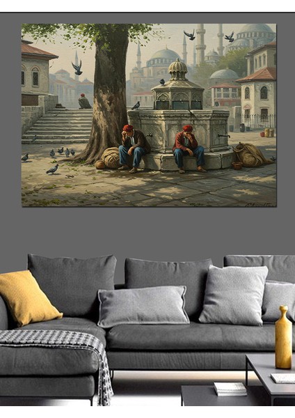 Osmanlı Çeşme Başında Dinlenenler Dekoratif Kanvas - Mdf Ahşap Tablo fırsatları