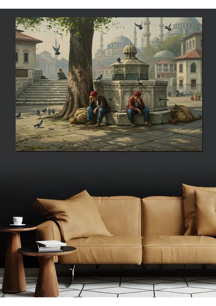 Osmanlı Çeşme Başında Dinlenenler Dekoratif Kanvas - Mdf Ahşap Tablo indirimleri