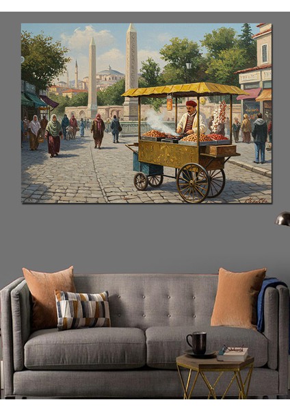Osmanlı Zamanında Satıcı Dekoratif Kanvas - Mdf Ahşap Tablo