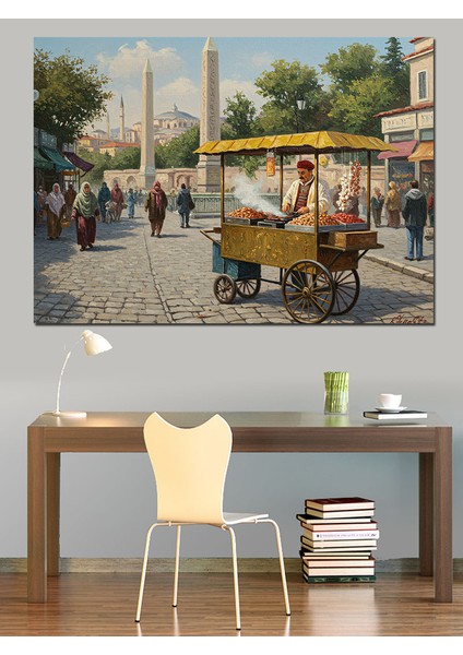Osmanlı Zamanında Satıcı Dekoratif Kanvas - Mdf Ahşap Tablo fiyatları