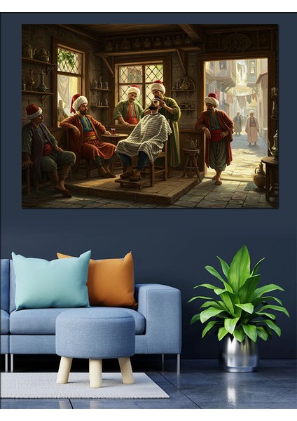 Osmanlı Berber Dükkanı Dekoratif Kanvas - Mdf Ahşap Tablo