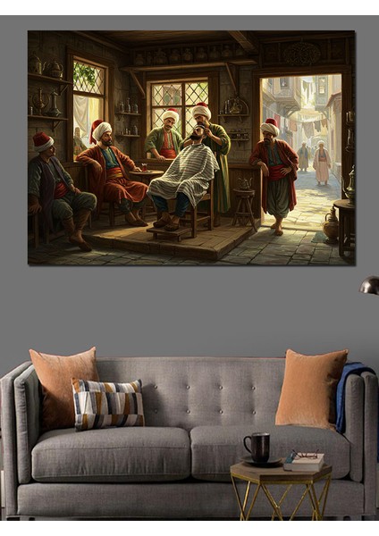 Osmanlı Berber Dükkanı Dekoratif Kanvas - Mdf Ahşap Tablo fiyatları