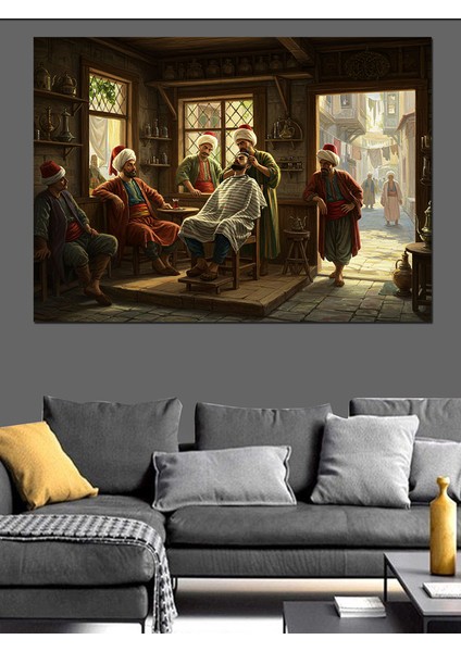 Osmanlı Berber Dükkanı Dekoratif Kanvas - Mdf Ahşap Tablo fırsatları
