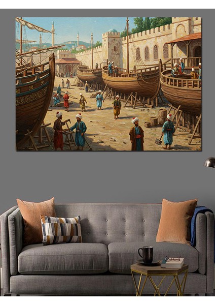 Osmanlıda Tersanede Yoğun Çalışma Dekoratif Kanvas - Mdf Ahşap Tablo modelleri