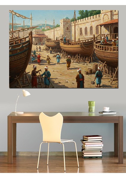 Osmanlıda Tersanede Yoğun Çalışma Dekoratif Kanvas - Mdf Ahşap Tablo fırsatları