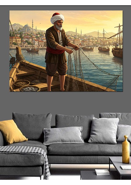 Osmanlıda Balıkçı Dekoratif Kanvas - Mdf Ahşap Tablo