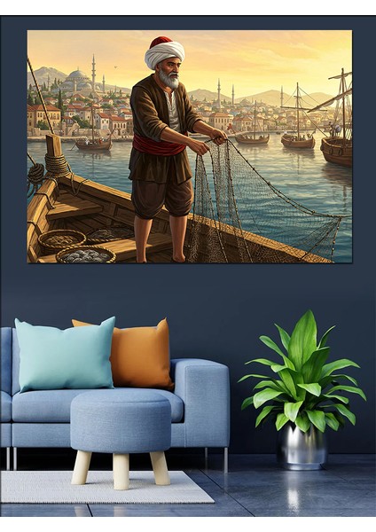 Osmanlıda Balıkçı Dekoratif Kanvas - Mdf Ahşap Tablo modelleri