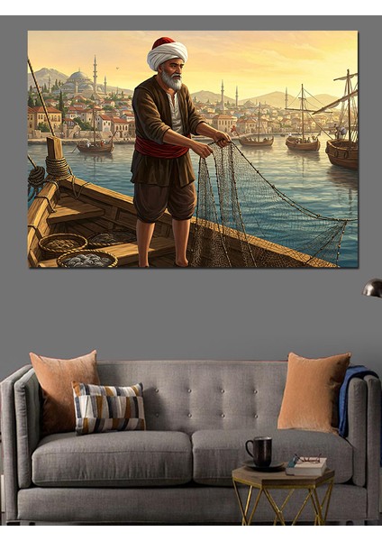 Osmanlıda Balıkçı Dekoratif Kanvas - Mdf Ahşap Tablo fırsatları